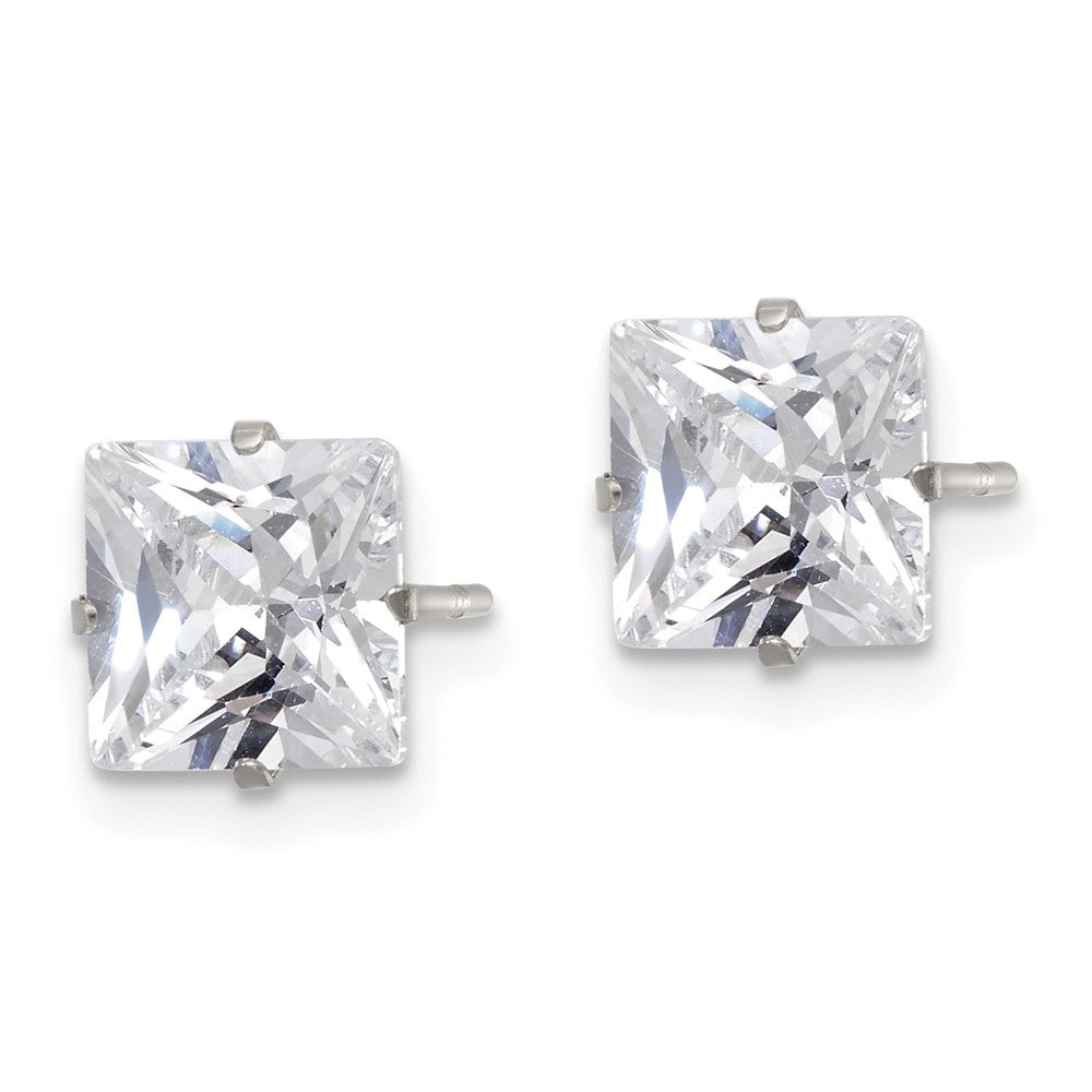 Stainless Steel Polished 7mm Square CZ Stud Post Earrings