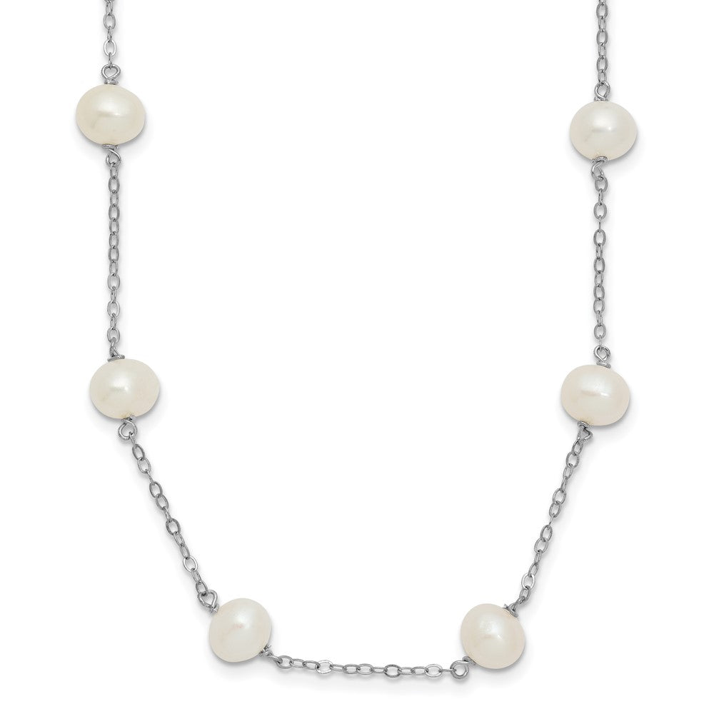 Sterling Silver Rhodium-plated 6-7mm White Near-Round Freshwater Cultured Pearl 14-Station 18 inch Necklace 18 Inches