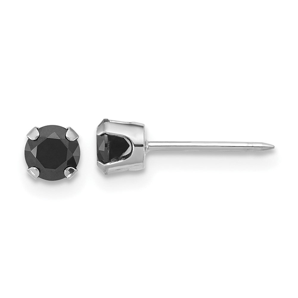 Inverness 14K White Gold Polished 4mm Black CZ Stud Piercing Earrings