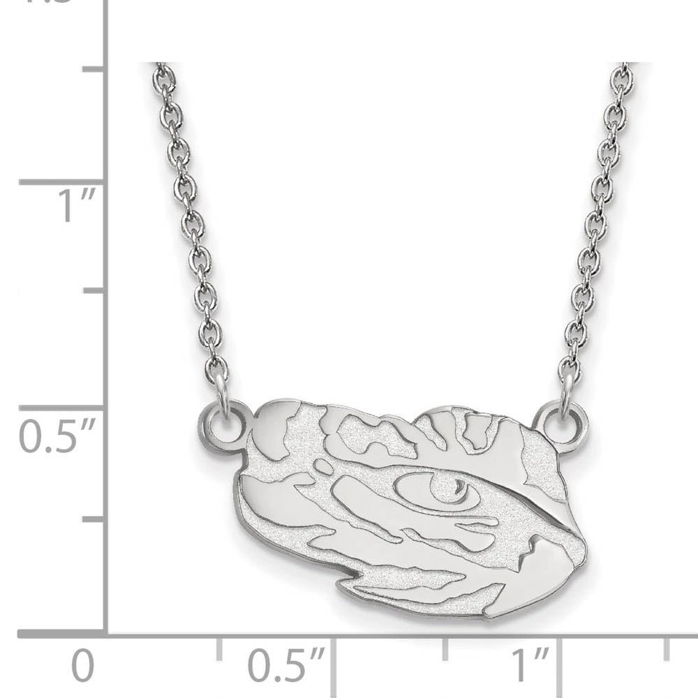 Sterling Silver Rhodium-plated LogoArt Louisiana State University Tiger Eye Small Pendant 18 inch Necklace QSS069LSU-18