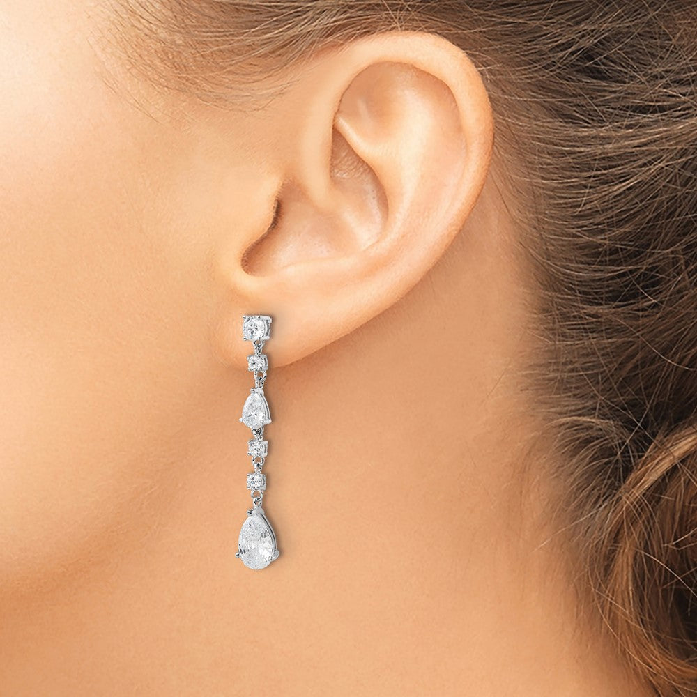 Cheryl M Sterling Silver Rhodium-plated Polished Fancy CZ Teardrop Post Dangle Earrings
