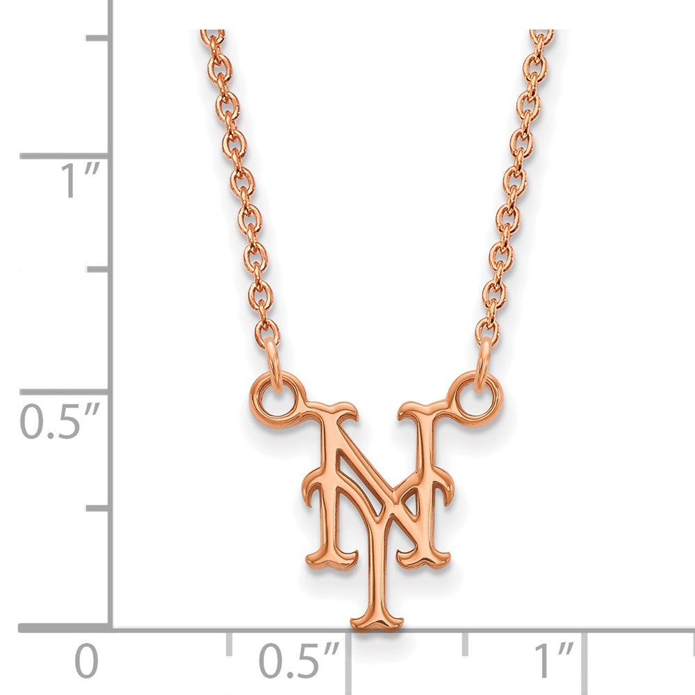 Sterling Silver Rose Gold-plated MLB LogoArt New York Mets Small Pendant w/
