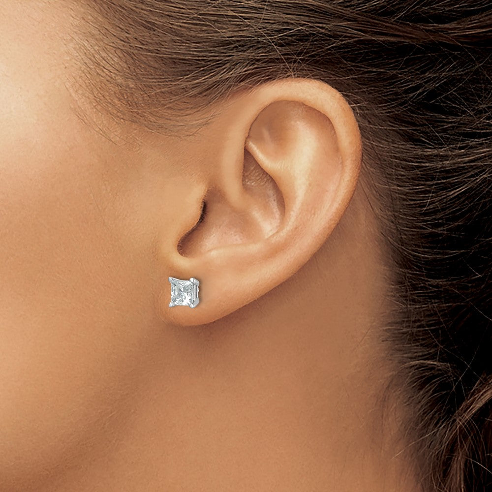 14k White Gold 2 ctw Lab Grown Diamond VS/SI+ G+ Princess 4 Prong Heavy Wt. Stud Earrings