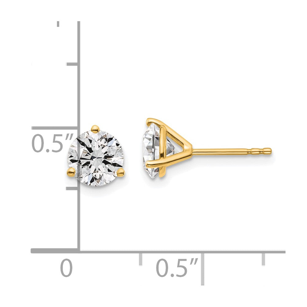 14k Yellow Gold 1 1/2 ctw Lab Grown Diamond VS/SI+ G+ Round 3 Prong Heavy Wt. Stud Earrings
