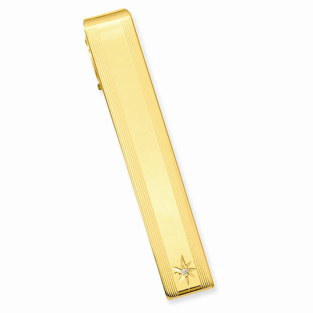 Gold Plated Solid Polished .01 Ct. Diamond Tie Bar Measures 53x8mm Wide - Tie Clip for Men
