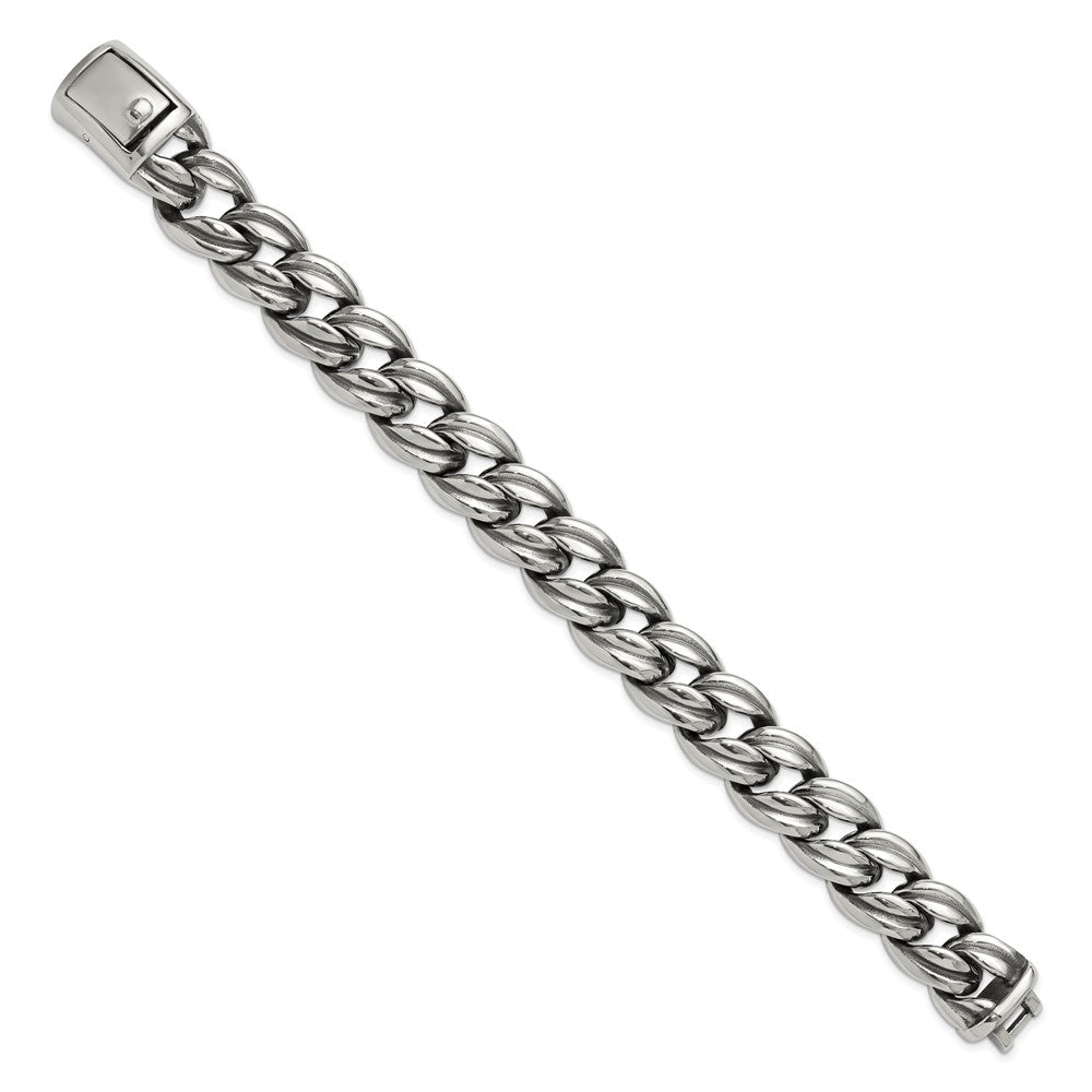 Chisel Stainless Steel Antiqued and Polished 8.5 inch Curb Link Bracelet 8.5 inches