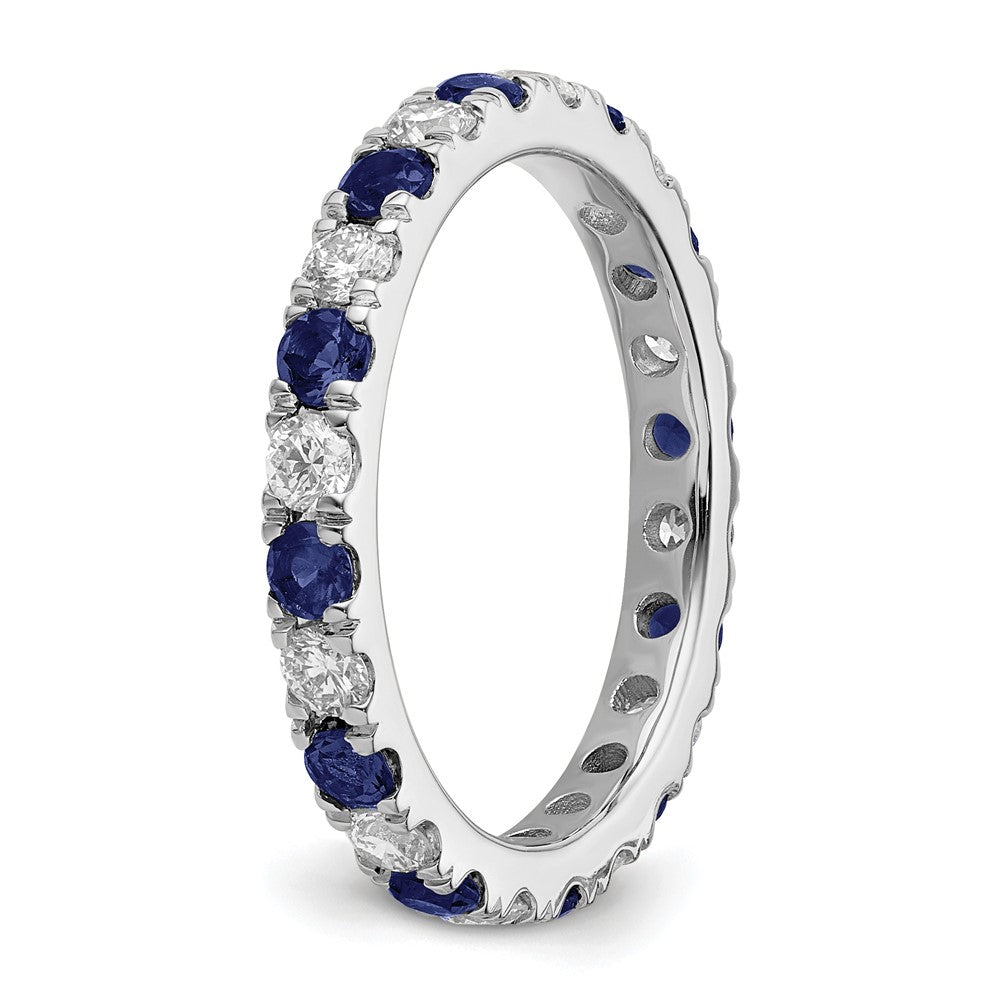 14k White Gold 3/4 carat Lab Grown Diamond VS/SI+ G+ and Lab Created Blue Sapphire Size 7 Eternity Band