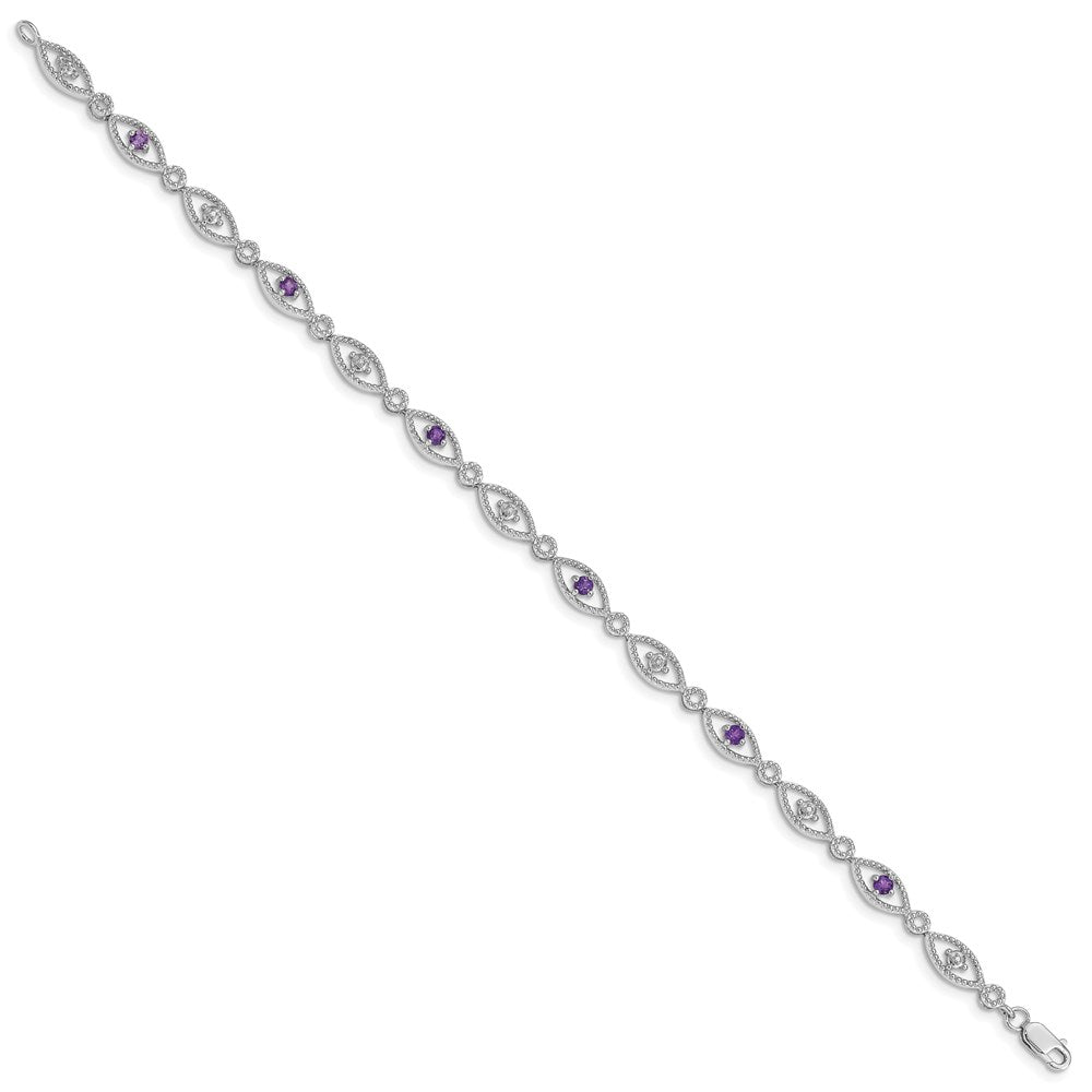 Sterling Silver Rhodium-plated Amethyst Diamond Bracelet 7 inches