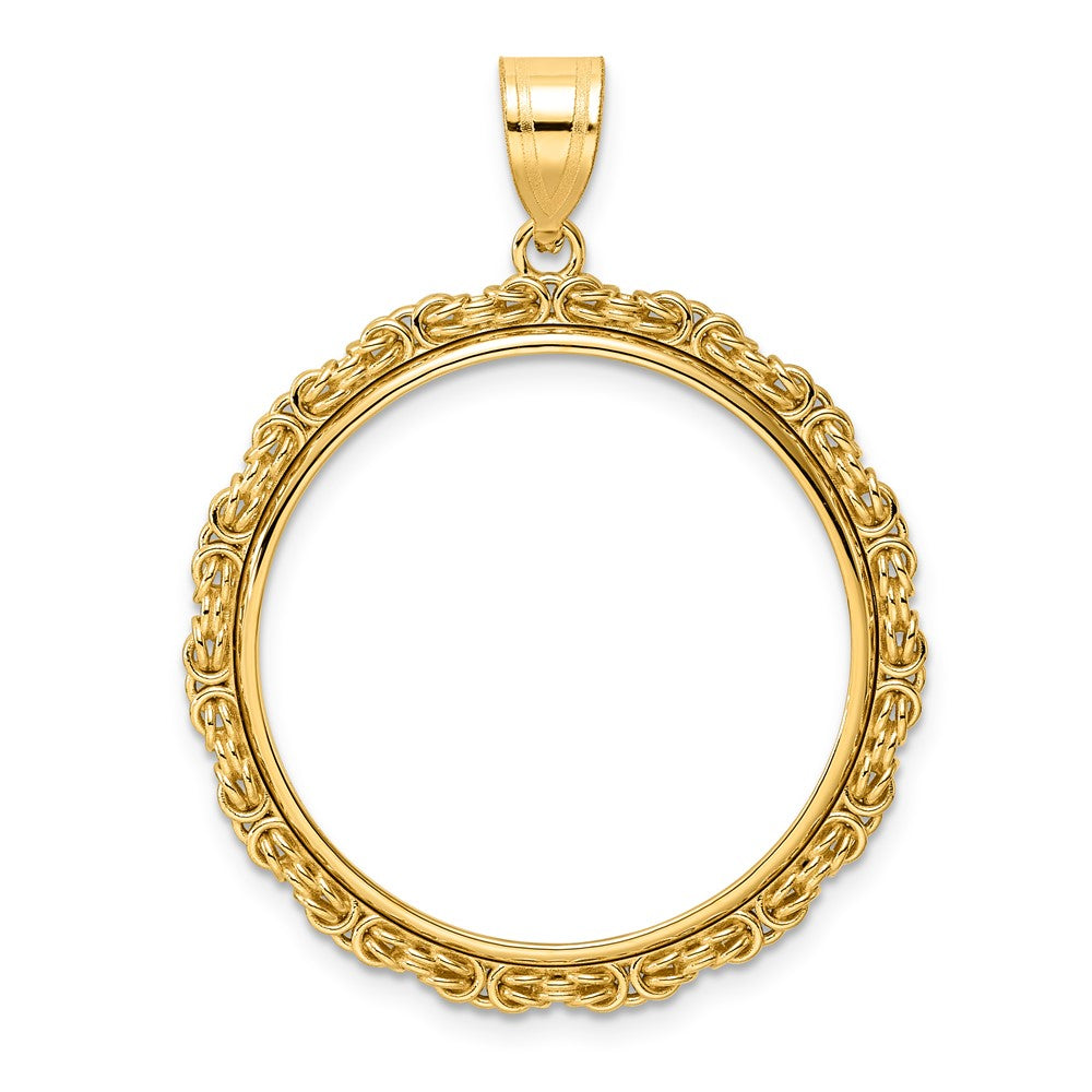 14k Polished Byzantine Link with 27.0mm Prong Coin Bezel Pendant