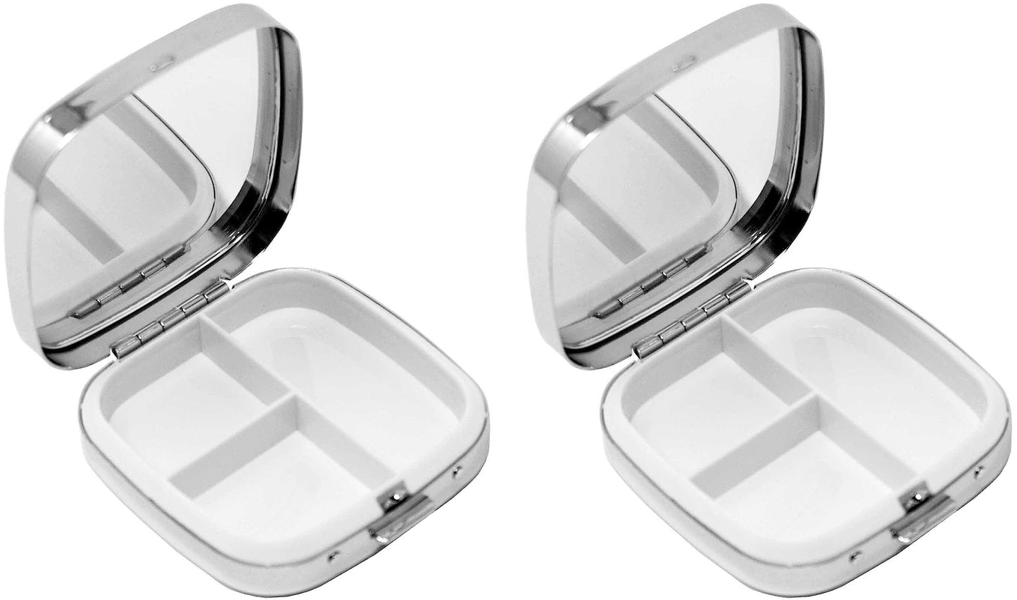 Set of 2 Square-Shaped Pocket Purse Pill Box With Mirror (Silver Etched Lines - Engraveable)