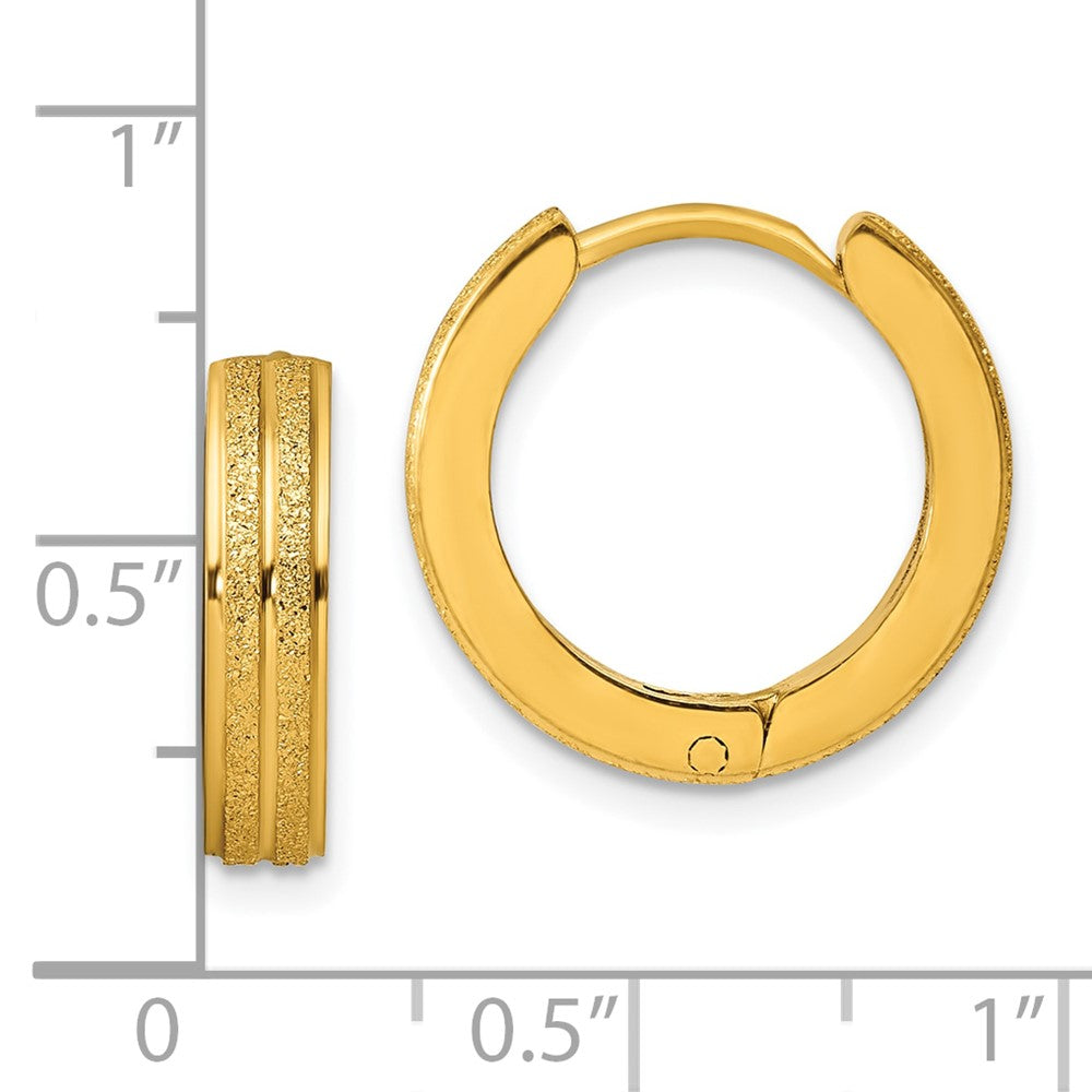 Stainless Steel Polished Yellow IP Laser cut 4mm Hinged Hoop Earrings