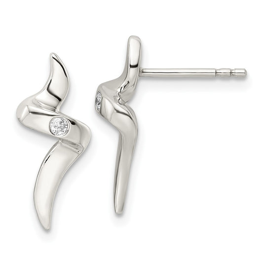 Sterling Silver CZ Ribbon Post Earrings