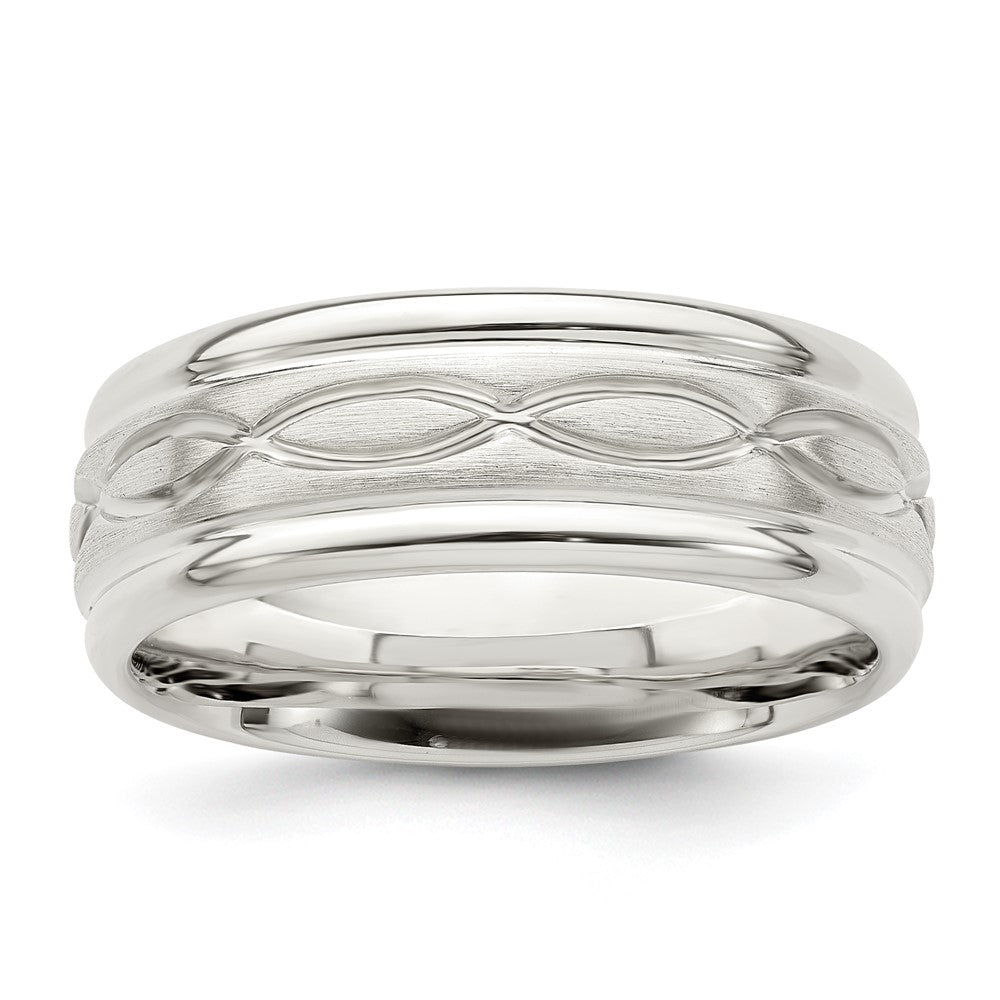Sterling Silver 7mm Brushed Flat Intertwined Design Beveled Edge Fancy Band Size 9