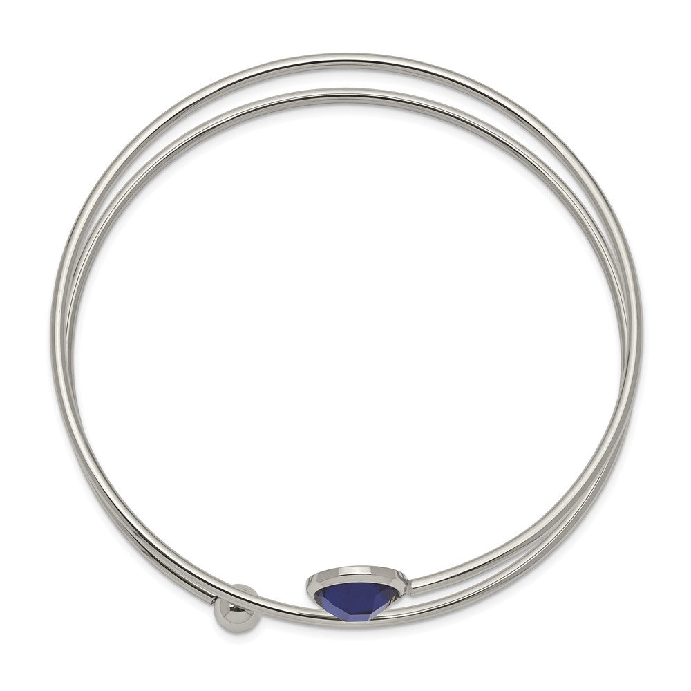Stainless Steel Polished with Blue Glass Flexible Bangle