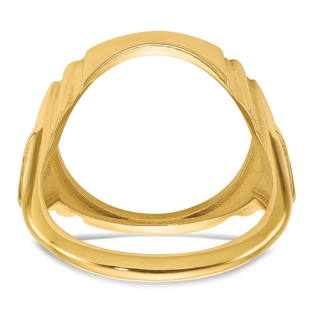 Wideband Distinguished Coin Jewelry 14k Men's Polished with Cross Sides 16.5mm Coin Bezel Ring