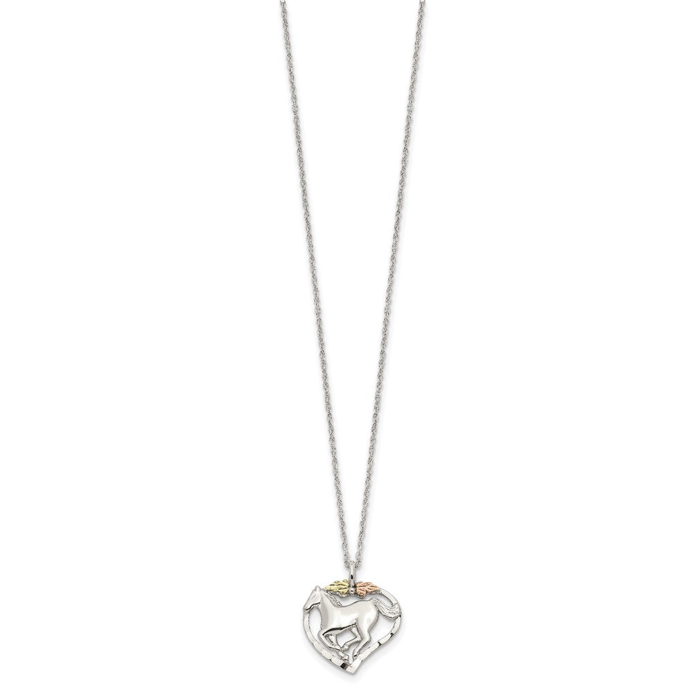 Landstrom's Mt. Rushmore Black Hills Sterling Silver 12K Gold Accents Horse Within Heart 18 inch Spring Ring Clasp Necklace 18 Inches