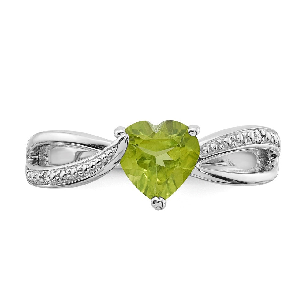 Sterling Silver Heart Shaped Peridot & Diamond Ring