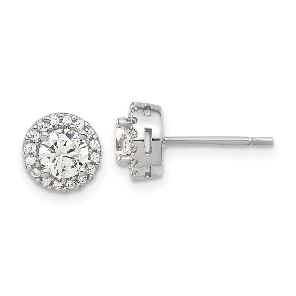 Sterling Silver Rhodium-plated Diamonore CZ Halo Earrings