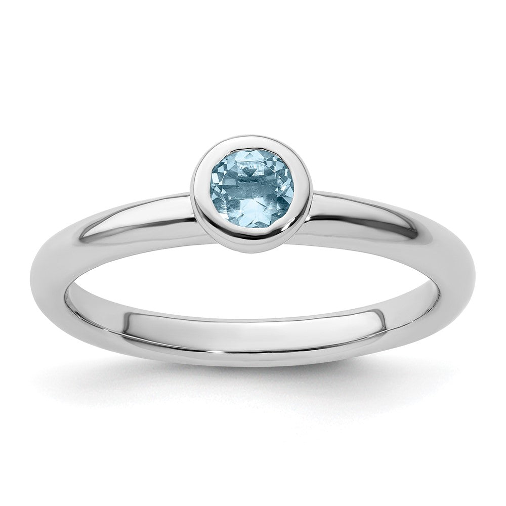 Sterling Silver Stackable Expressions Low 4mm Round Aquamarine Ring Size -9