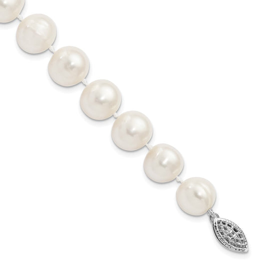 Sterling Silver Rhodium-plated 10-11mm White Near-Round Freshwater Cultured Pearl 7.25 inch Bracelet 7.25 inches