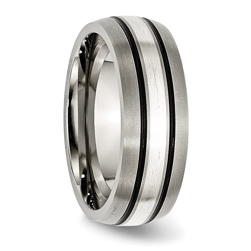 Titanium Antiqued/Brushed w/Sterling Silver Inlay 8mm Grooved Band Size - 8