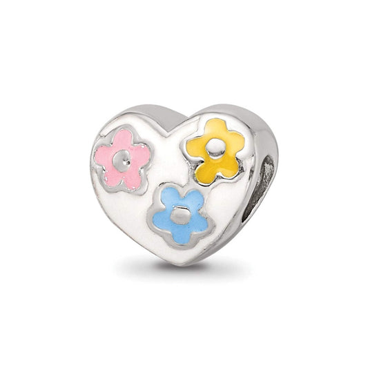 925 Sterling Silver Polished Pink Enamel Yellow-enamel Artisan Oxidized Reflections Teen Enameled Love Heart With Flower
