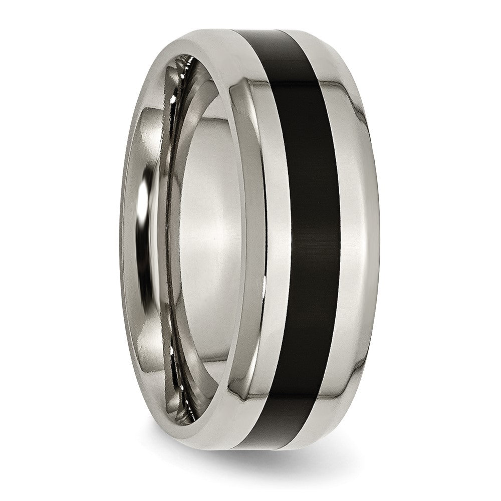 Titanium Polished Black Enamel 8mm Beveled Edge Band Size - 7.5