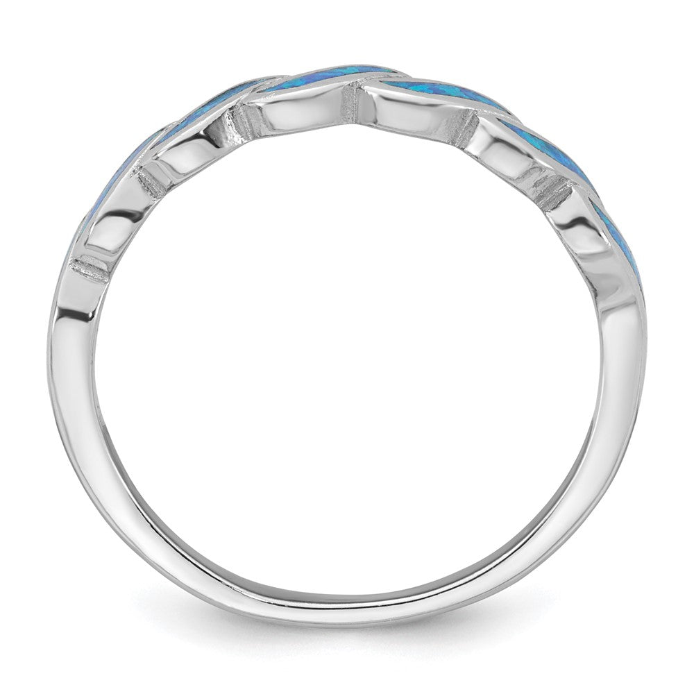 Sterling Silver Rhodium-plated Polished Blue Lab Created Opal Wave Size 8 Ring