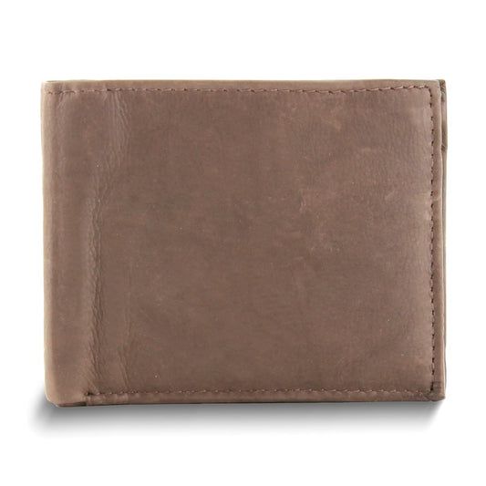 Brown Leather Bi-fold 10-Slot Wallet with Removable ID Holder