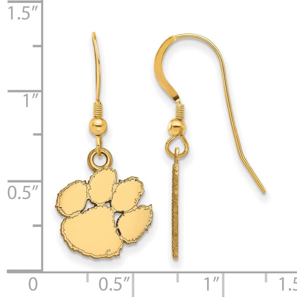Sterling Silver Gold-plated LogoArt Clemson University Tiger Paw Small Dangle Wire Earrings QGP007CU