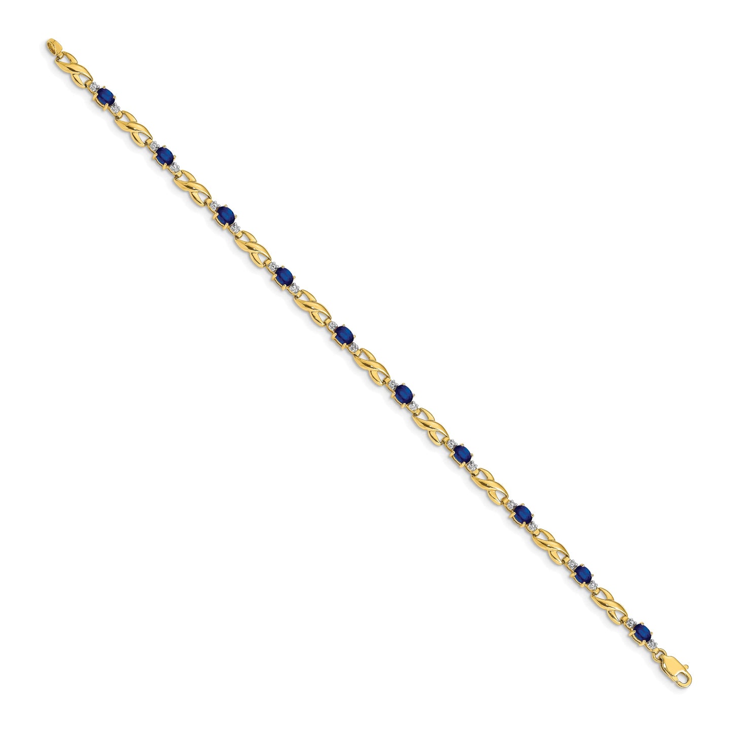 Primal Gold 14 Karat Yellow Gold Diamond and Sapphire Oval Bracelet