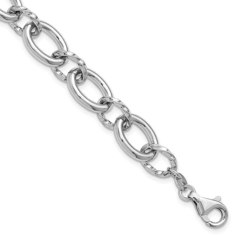 Sterling Silver Rhodium-plated Fancy Link with 1in ext. Bracelet 9  inches