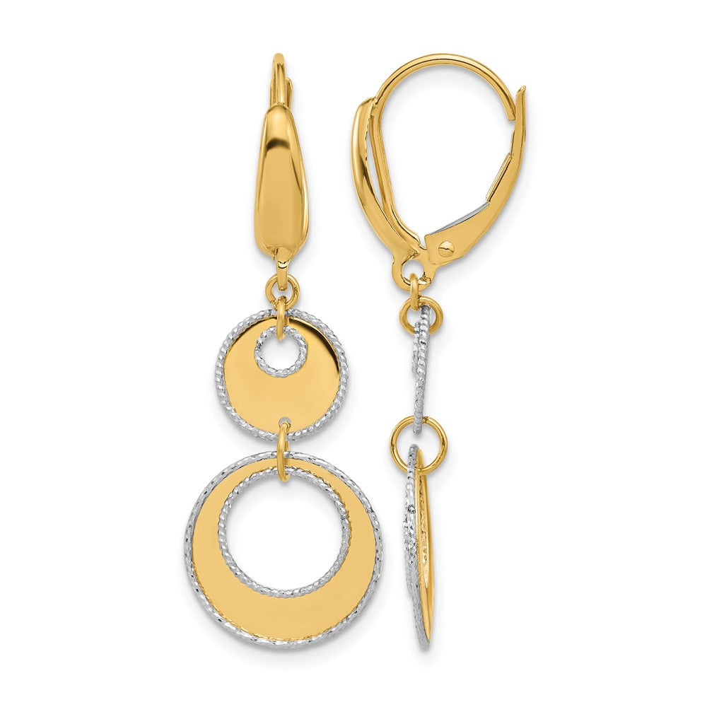 14K Two-Tone Polished & Diamond-Cut Circles Dangle Leverback Earrings