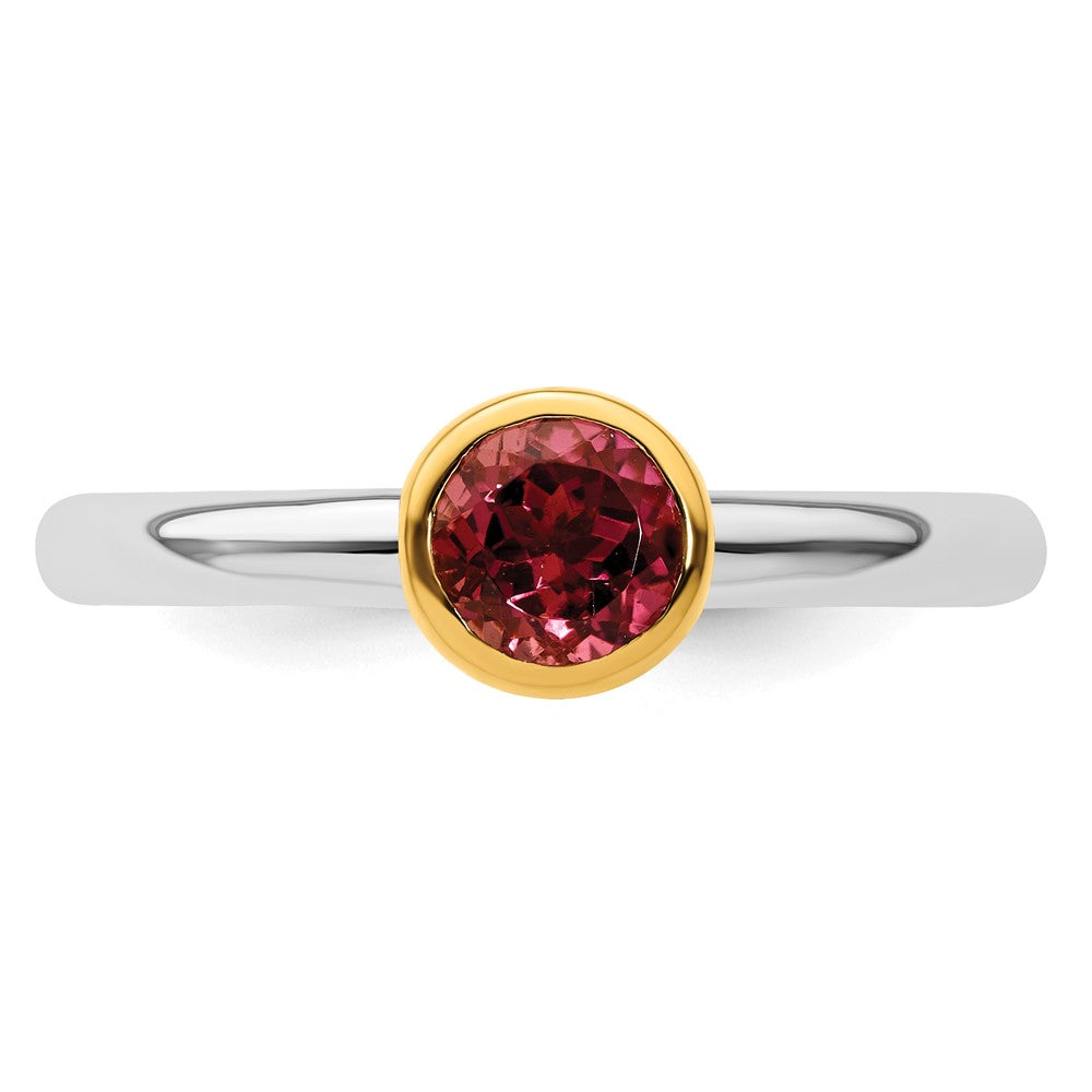 Sterling Silver Stackable Expressions w/Gold-plate P. Tourmaline Ring Size -6