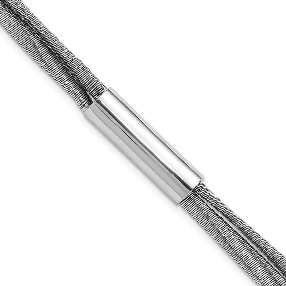SS RH-pltd Wire Wrapped 3-strand Bar w/ 1in Ext. Bracelet 7  inches