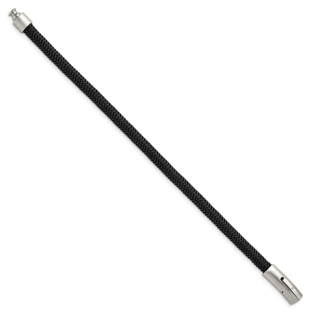 Stainless Steel Brushed and Polished Black Wire 8.25in Bracelet 8.25 inches