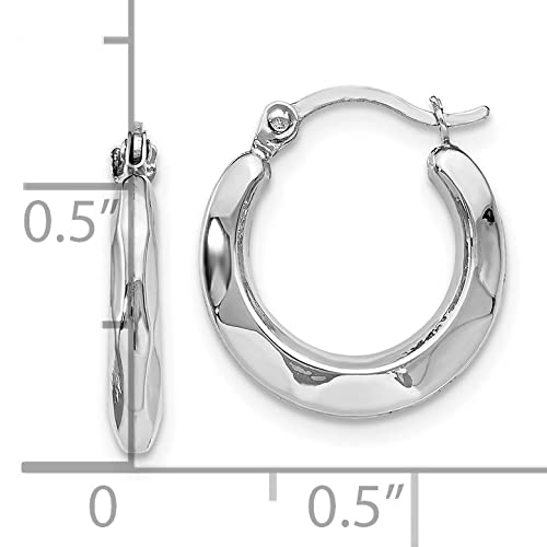 14K White Gold Polished Hinged Hoop Earrings