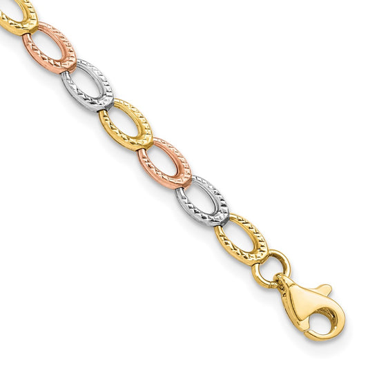 10K Tri-Color D/C Bracelet 7.5  inches