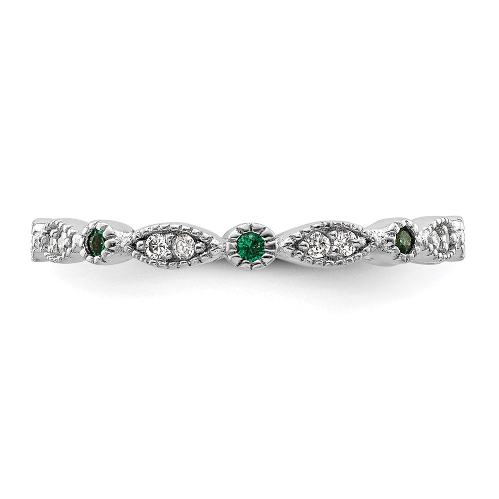 Sterling Silver Stackable Expressions Created Emerald Diamond Ring Size -8