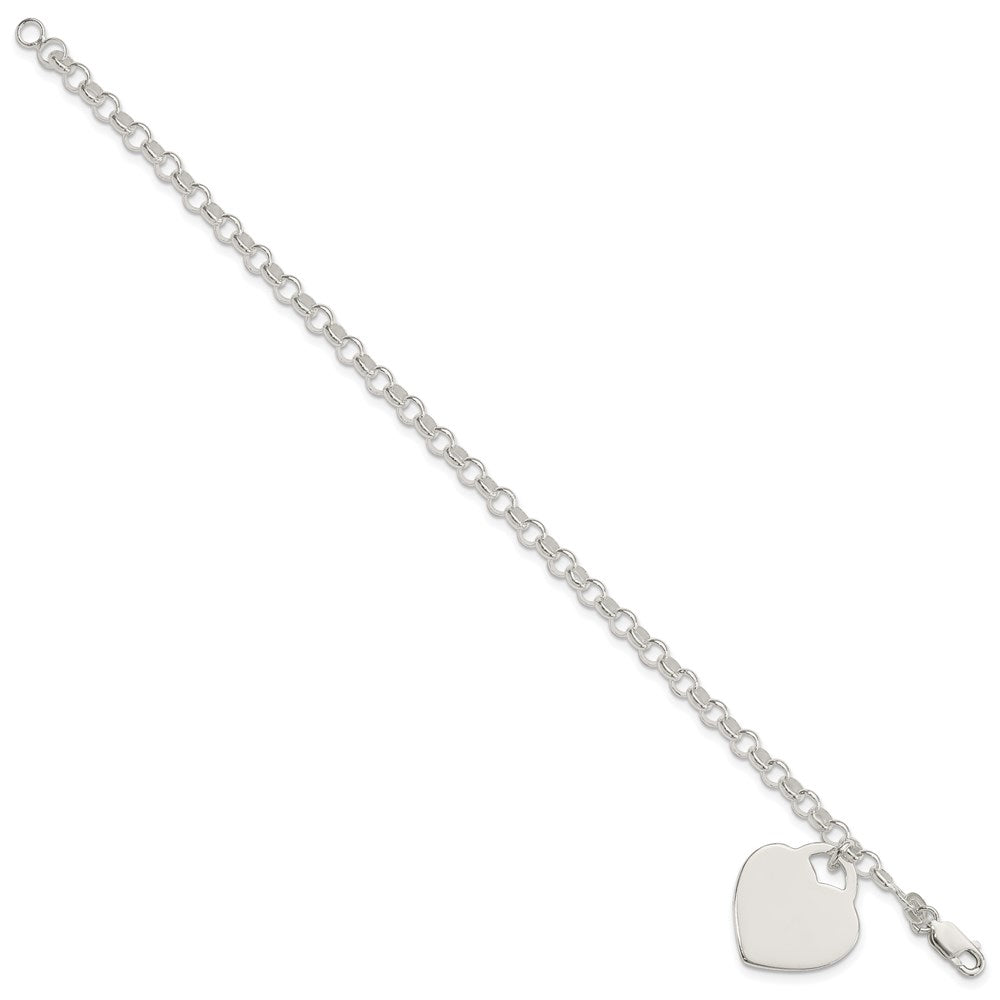 Sterling Silver Polished Engraveable Heart Bracelet 7.25 inches