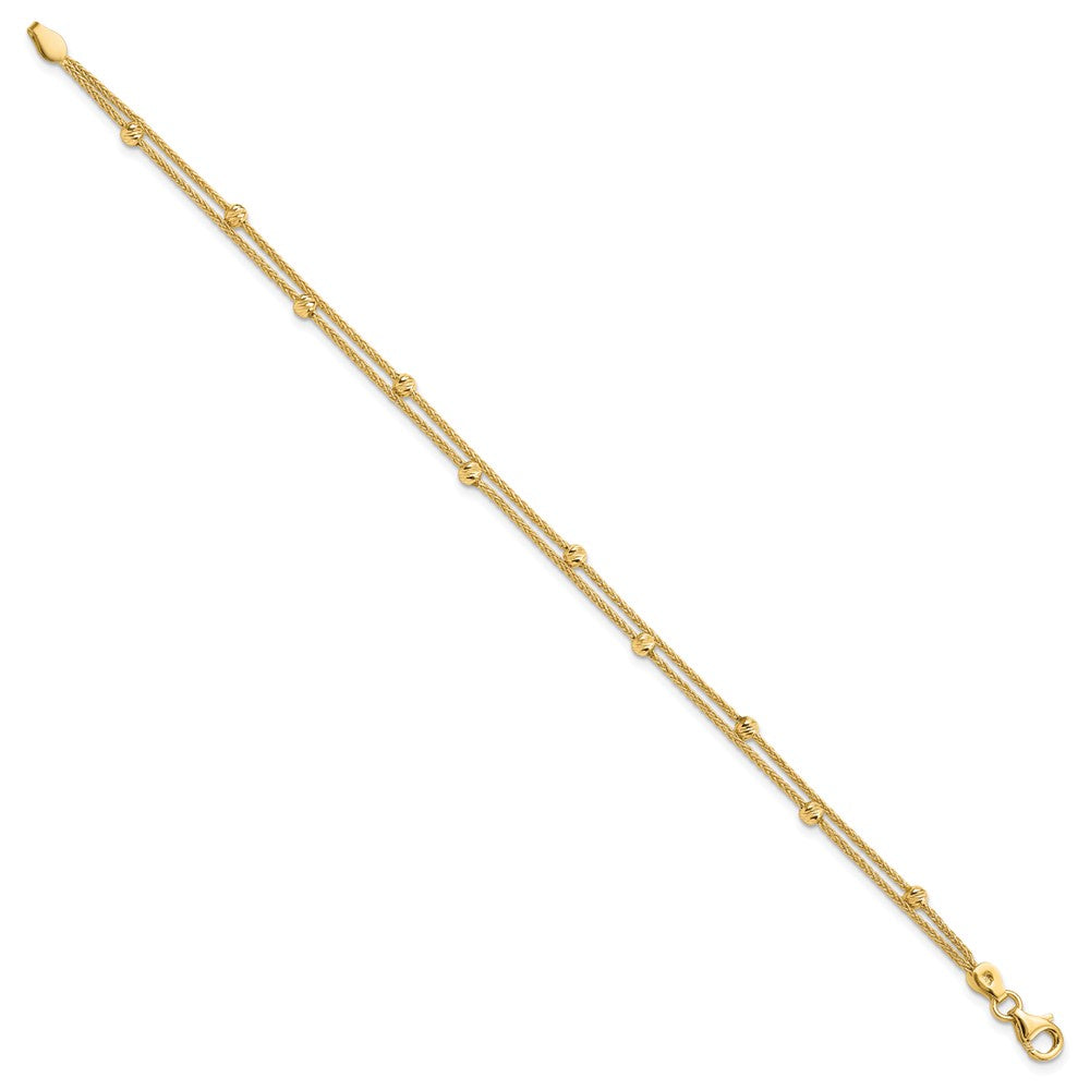 14K Gold Polished and Diamond-cut Beads 2 Strand Bracelet 7.5  inches