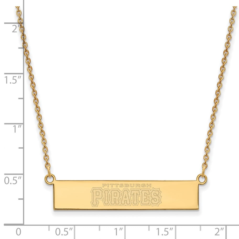Sterling Silver Gold-plated MLB LogoArt Pittsburgh Pirates Team Script Small Bar 18 inch Necklace