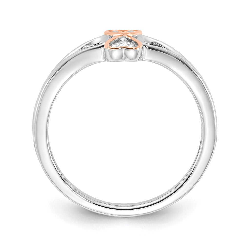 Sterling Silver & Rose-plate Polished Fancy Diamond Heart Ring
