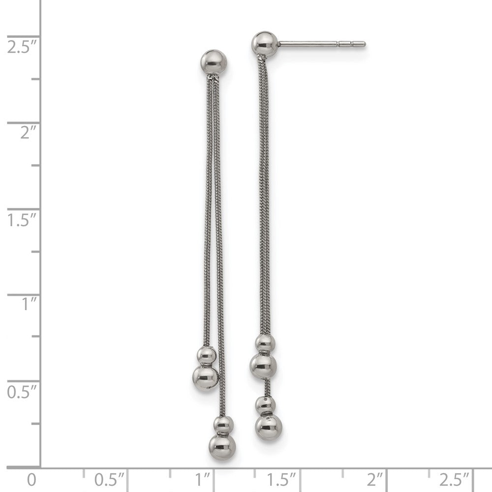 Stainless Steel Polished Beaded Snake Chain Post Dangle Earrings