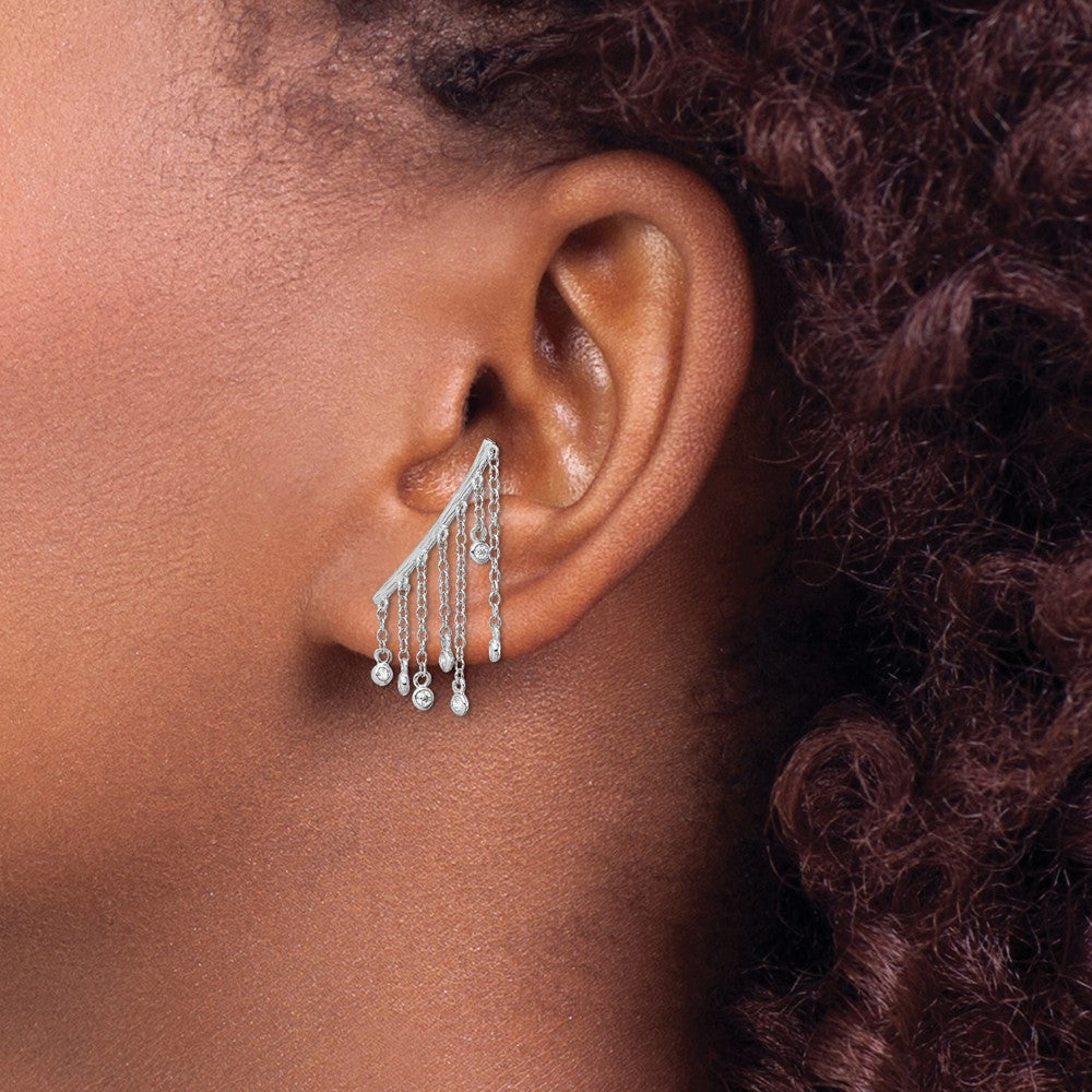 Sterling Shimmer Sterling Silver Rhodium-plated 32 Stone CZ Front and Back Teardrop Hinged Hoop Earrings