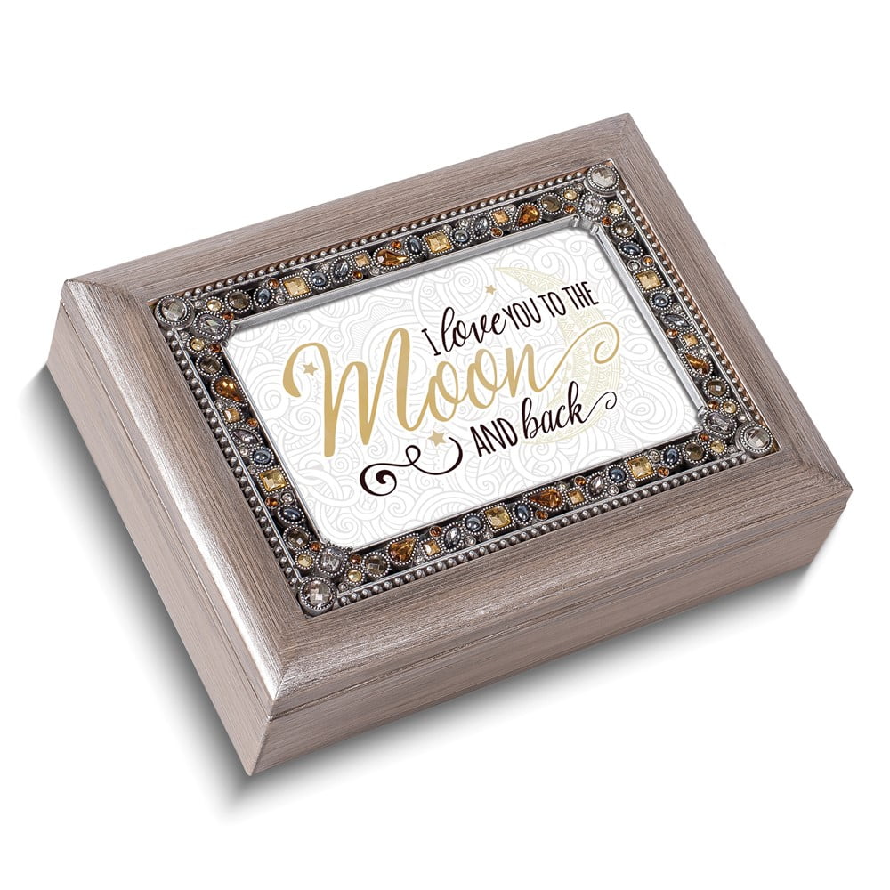 Silver-tone Resin Moon and Back Jeweled Music Box (Plays You Light Up My Life) Q-GM18625