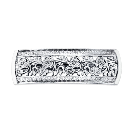 1928 Jewelry Silver-Tone Flowers Bar Barrette