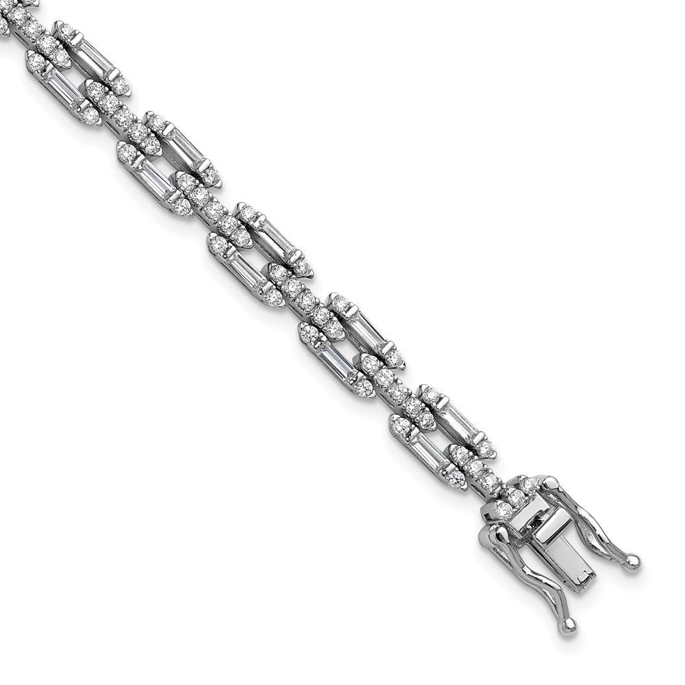 Cheryl M Sterling Silver Rhodium-plated Polished Fancy CZ Link Bracelet 7 inches