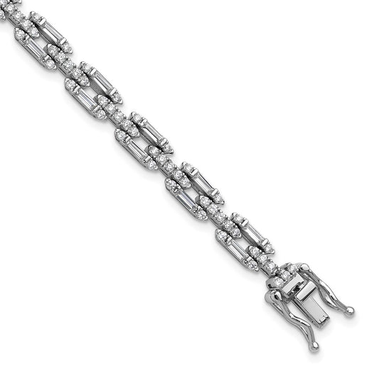 Cheryl M Sterling Silver Rhodium-plated Polished Fancy CZ Link Bracelet 7 inches