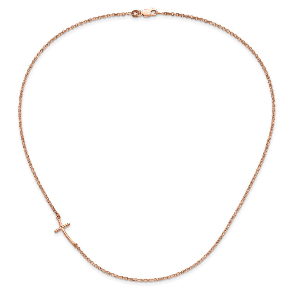 Sterling Silver RG-plated Small Off-Set Sideways Curved Cross Necklace 19 Inches